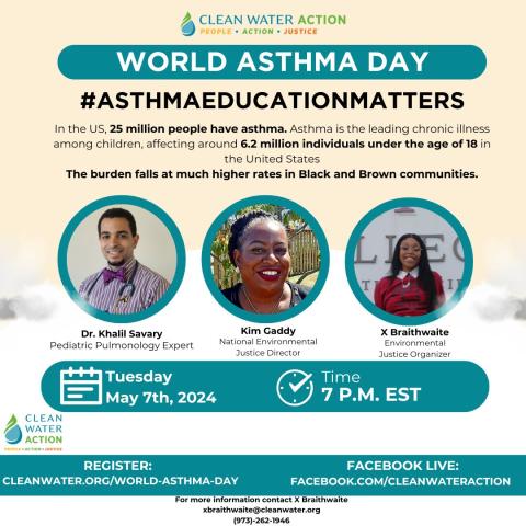 Graphic that says World Asthma Day Webinar May 7th at 7 pm