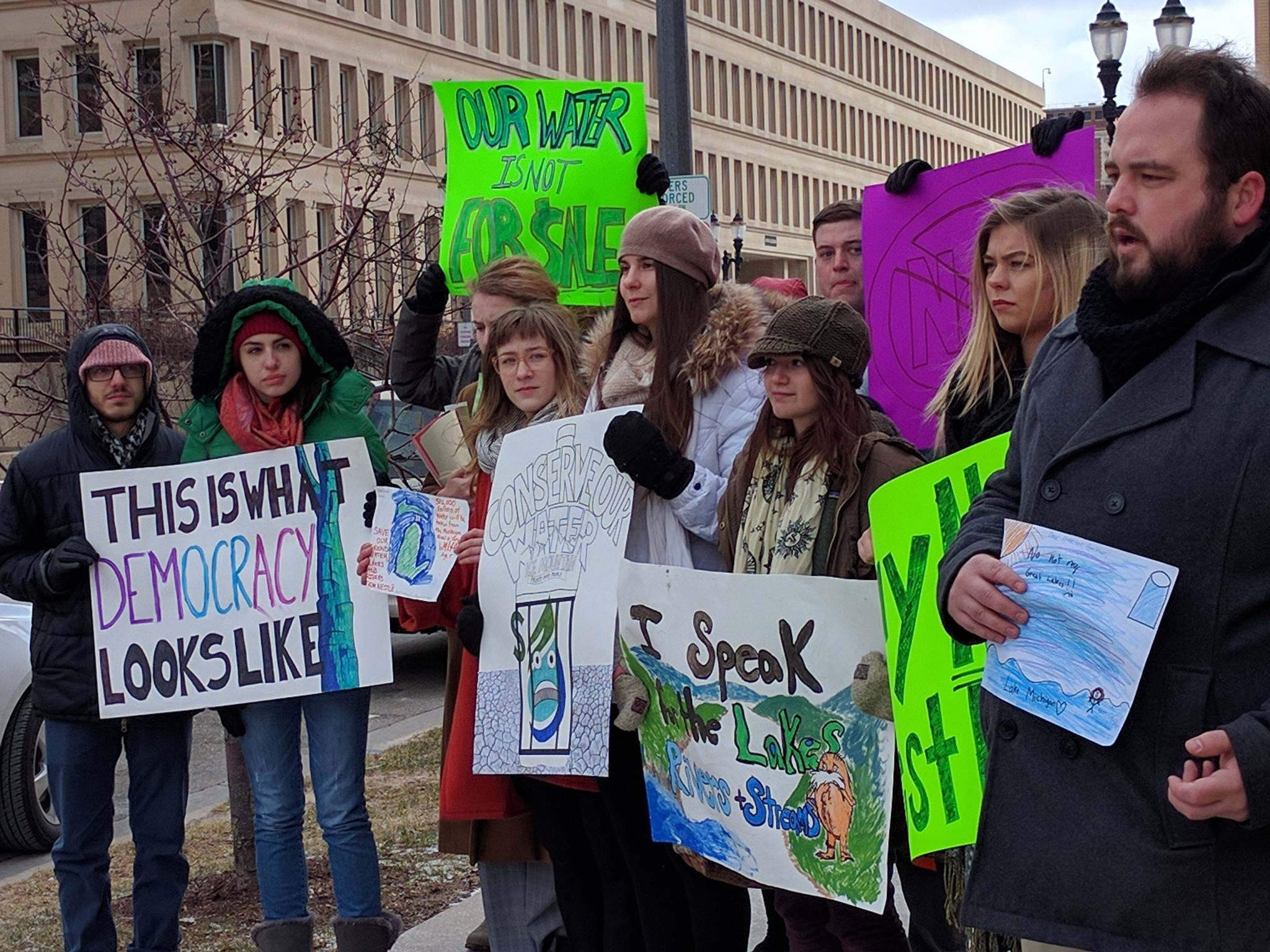 Protest against Nestle water bottling extraction expansion in Michigan