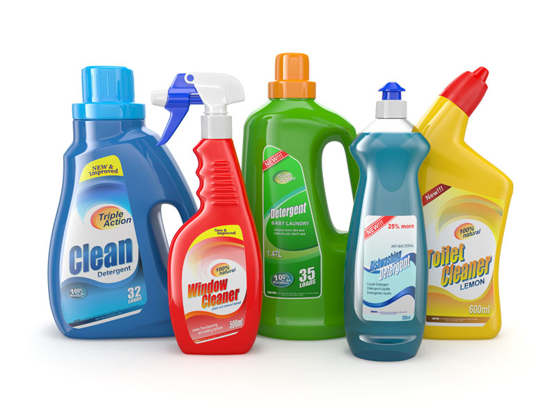 Cleaning product bottles. Photo credit: Maxx-Studio / Shutterstock