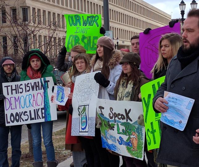 Protest against Nestle water bottling extraction expansion in Michigan