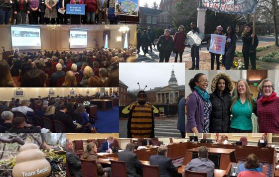 A collage of photos of Clean Water Action's work in the 2020 Maryland General Assembly.